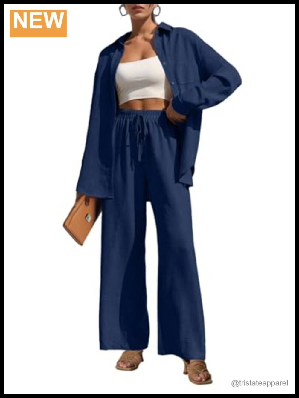 Women's 2 Piece Lounge Set – Wide Leg Pants & Long Sleeve Button Down Shirt,